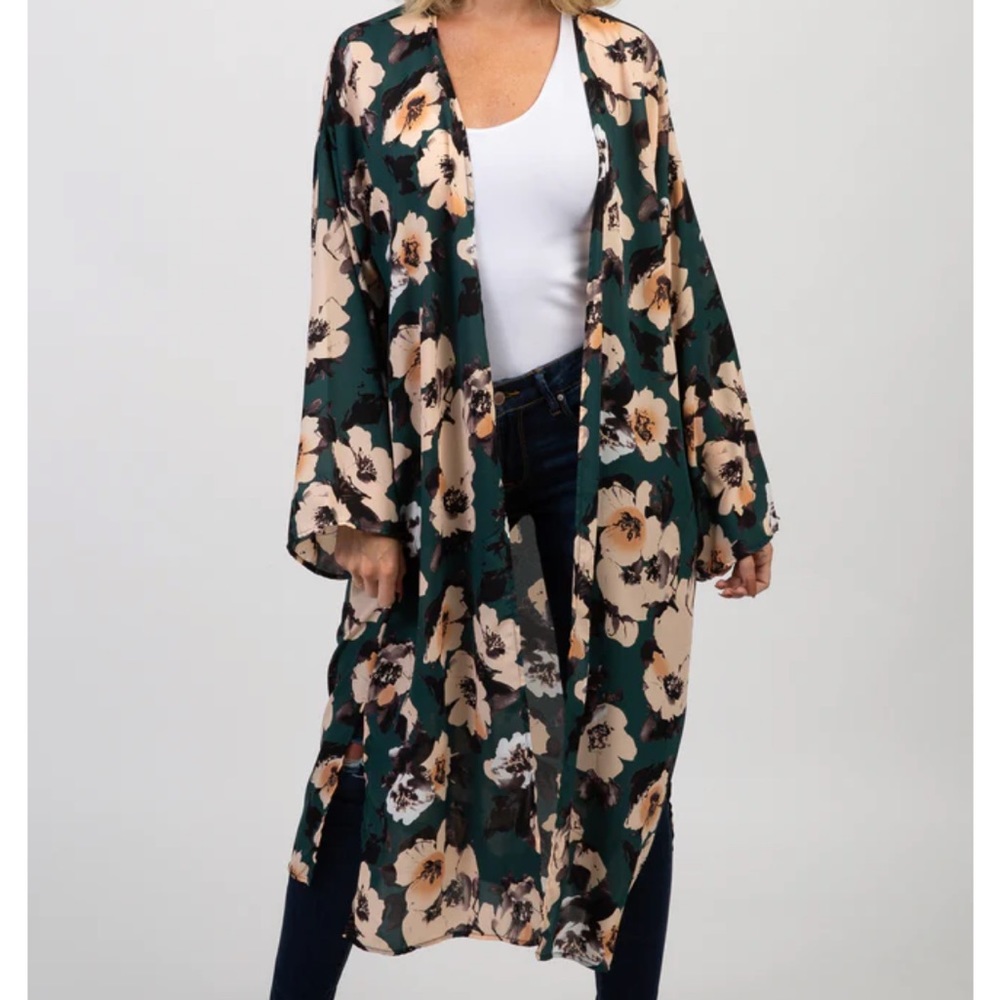 PinkBlush floral sheer kimono midi length. Maternity or Not!